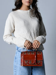 Maroon Mystique Ajrakh Satchel Purse