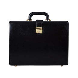 Leather Executive Men's Leather Attache Briefcase - Black