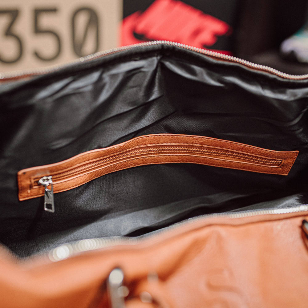 Brown Tumbled Leather Duffle Bag